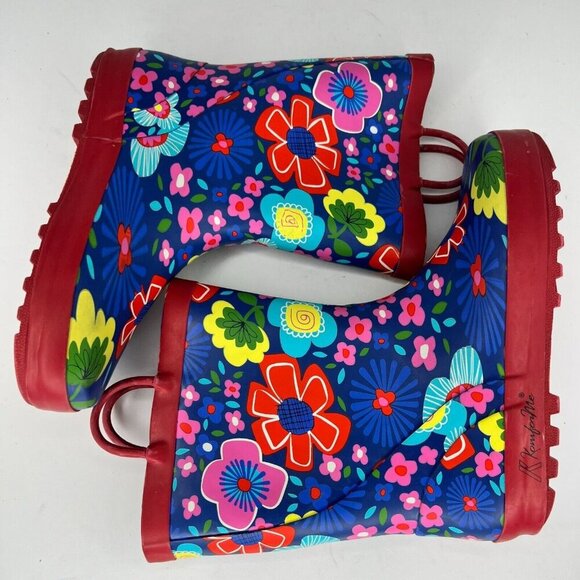 KomforMe Girls Multicolor Floral Rain Boots Mid Top Round Toe Pull On Size 4 - Picture 6 of 9